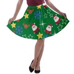 Santa Green A-line Skater Skirt by NerdySparkleGoth