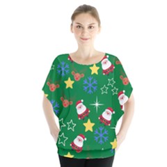 Santa Green Batwing Chiffon Blouse