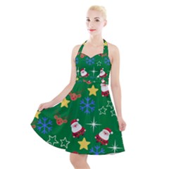 Santa Green Halter Party Swing Dress 