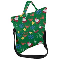 Santa Green Fold Over Handle Tote Bag