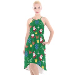 Santa Green High-low Halter Chiffon Dress 