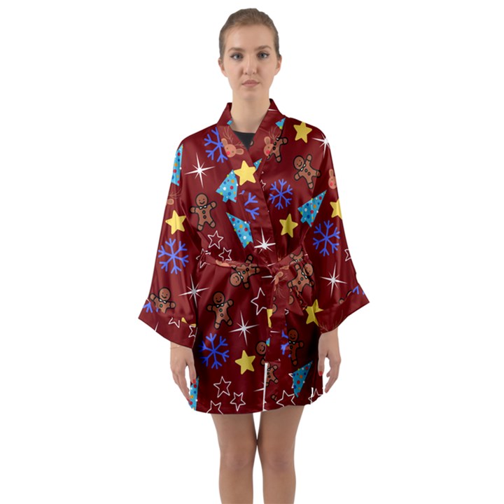 Gingy Red Long Sleeve Satin Kimono