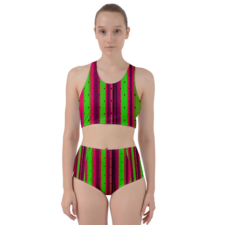 Warped Stripy Dots Racer Back Bikini Set