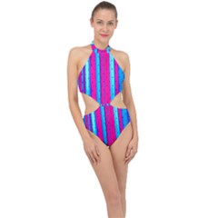 Warped Stripy Dots Halter Side Cut Swimsuit by essentialimage365