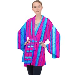 Warped Stripy Dots Long Sleeve Velvet Kimono  by essentialimage365