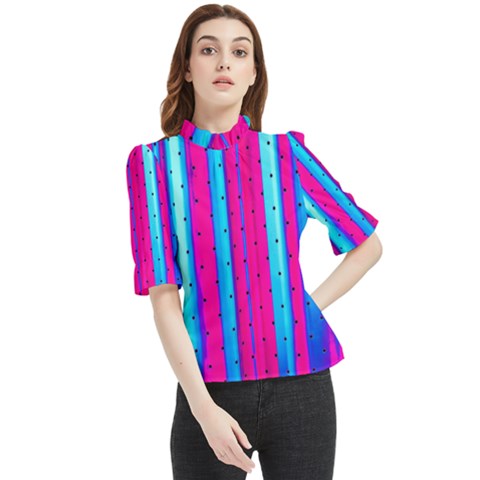 Warped Stripy Dots Frill Neck Blouse by essentialimage365