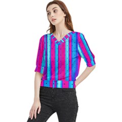 Warped Stripy Dots Quarter Sleeve Blouse