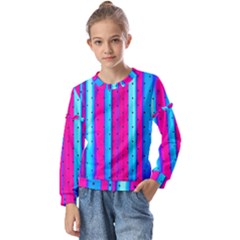 Warped Stripy Dots Kids  Long Sleeve Tee With Frill 