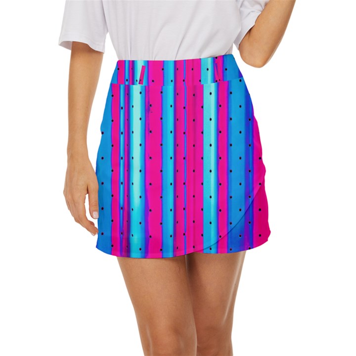 Warped Stripy Dots Mini Front Wrap Skirt