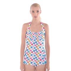 Multicolored Sweet Donuts Boyleg Halter Swimsuit  by SychEva