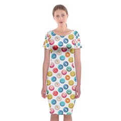 Multicolored Sweet Donuts Classic Short Sleeve Midi Dress by SychEva