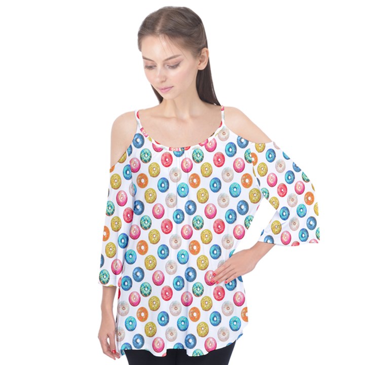 Multicolored Sweet Donuts Flutter Sleeve Tee 