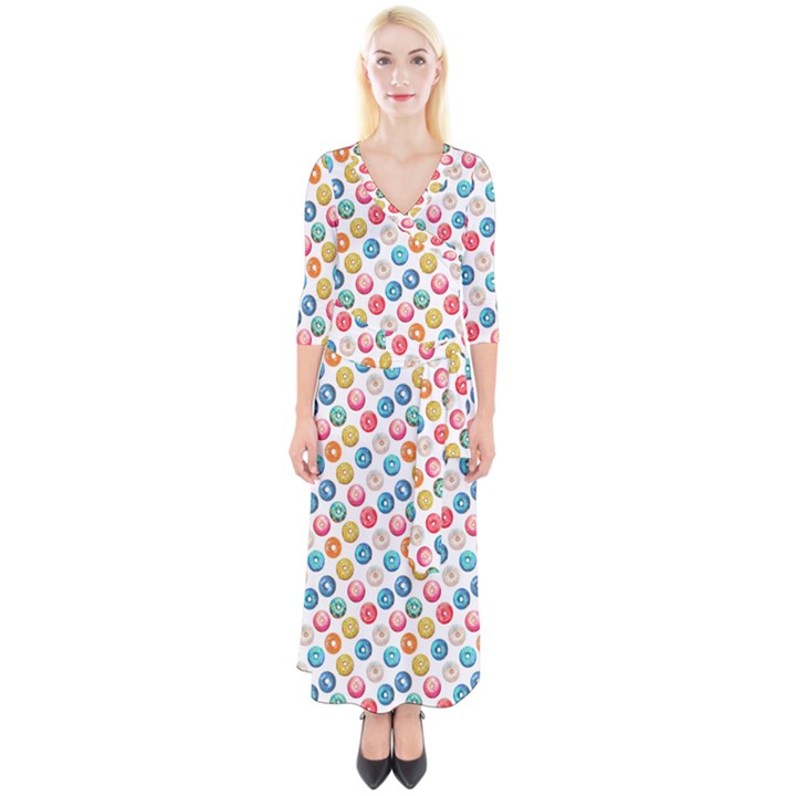 Multicolored Sweet Donuts Quarter Sleeve Wrap Maxi Dress