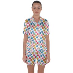 Multicolored Sweet Donuts Satin Short Sleeve Pajamas Set by SychEva