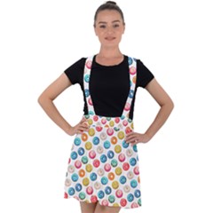 Multicolored Sweet Donuts Velvet Suspender Skater Skirt by SychEva