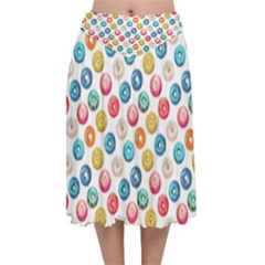 Multicolored Sweet Donuts Velvet Flared Midi Skirt by SychEva