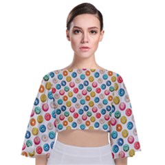 Multicolored Sweet Donuts Tie Back Butterfly Sleeve Chiffon Top by SychEva