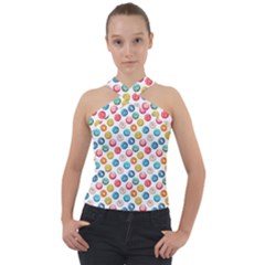 Multicolored Sweet Donuts Cross Neck Velour Top by SychEva