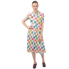 Multicolored Sweet Donuts Keyhole Neckline Chiffon Dress by SychEva