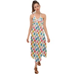 Multicolored Sweet Donuts Halter Tie Back Dress  by SychEva