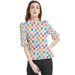 Multicolored Sweet Donuts Frill Neck Blouse