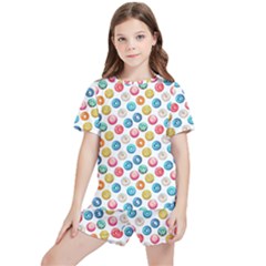 Multicolored Sweet Donuts Kids  Tee And Sports Shorts Set