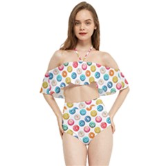 Multicolored Sweet Donuts Halter Flowy Bikini Set 