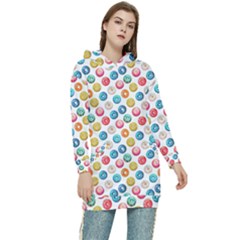 Multicolored Sweet Donuts Women s Long Oversized Pullover Hoodie