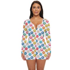 Multicolored Sweet Donuts Long Sleeve Boyleg Swimsuit