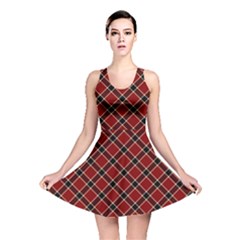 Dark Red Tartan, Retro Buffalo Plaid, Tiled Pattern Reversible Skater Dress by Casemiro