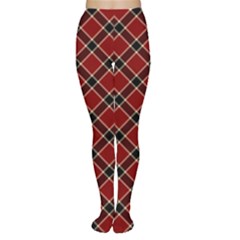 Dark Red Tartan, Retro Buffalo Plaid, Tiled Pattern Tights