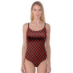 Dark Red Tartan, Retro Buffalo Plaid, Tiled Pattern Camisole Leotard  by Casemiro