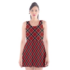 Dark Red Tartan, Retro Buffalo Plaid, Tiled Pattern Scoop Neck Skater Dress by Casemiro