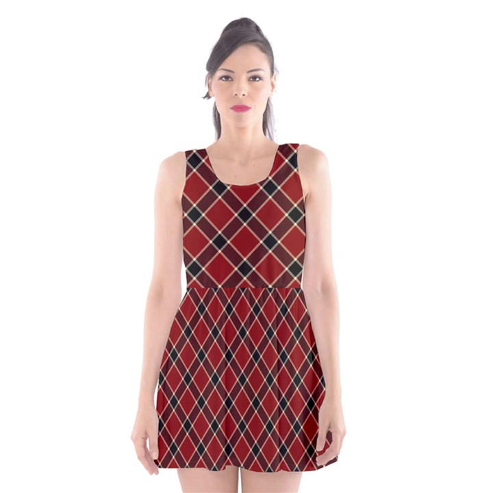 Dark red tartan, retro buffalo plaid, tiled pattern Scoop Neck Skater Dress