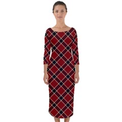 Dark Red Tartan, Retro Buffalo Plaid, Tiled Pattern Quarter Sleeve Midi Bodycon Dress by Casemiro