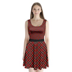 Dark Red Tartan, Retro Buffalo Plaid, Tiled Pattern Split Back Mini Dress  by Casemiro