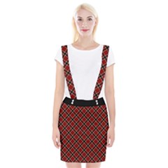 Dark Red Tartan, Retro Buffalo Plaid, Tiled Pattern Braces Suspender Skirt by Casemiro