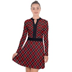 Dark Red Tartan, Retro Buffalo Plaid, Tiled Pattern Long Sleeve Panel Dress by Casemiro