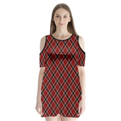 Dark Red Tartan, Retro Buffalo Plaid, Tiled Pattern Shoulder Cutout Velvet One Piece