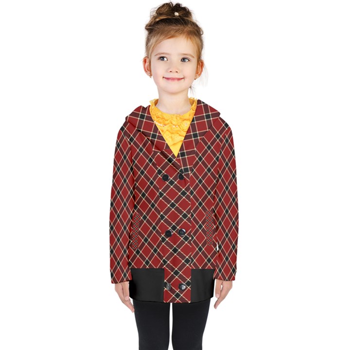 Dark red tartan, retro buffalo plaid, tiled pattern Kids  Double Breasted Button Coat