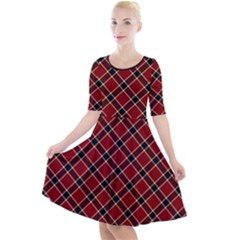 Dark Red Tartan, Retro Buffalo Plaid, Tiled Pattern Quarter Sleeve A-line Dress by Casemiro