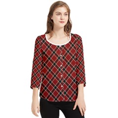 Dark Red Tartan, Retro Buffalo Plaid, Tiled Pattern Chiffon Quarter Sleeve Blouse by Casemiro