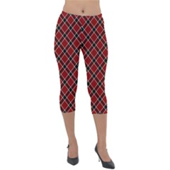 Dark Red Tartan, Retro Buffalo Plaid, Tiled Pattern Lightweight Velour Capri Leggings  by Casemiro