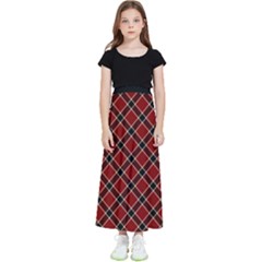 Dark Red Tartan, Retro Buffalo Plaid, Tiled Pattern Kids  Flared Maxi Skirt