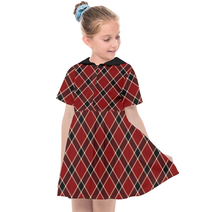 Dark red tartan, retro buffalo plaid, tiled pattern Kids  Sailor Dress