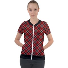 Dark Red Tartan, Retro Buffalo Plaid, Tiled Pattern Short Sleeve Zip Up Jacket by Casemiro