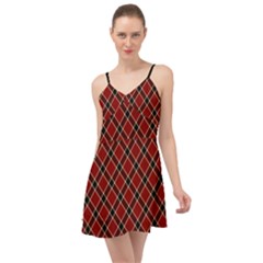 Dark Red Tartan, Retro Buffalo Plaid, Tiled Pattern Summer Time Chiffon Dress by Casemiro