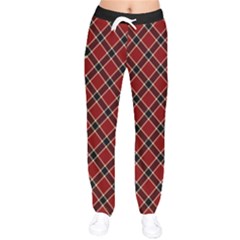 Dark Red Tartan, Retro Buffalo Plaid, Tiled Pattern Women Velvet Drawstring Pants