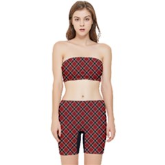 Dark Red Tartan, Retro Buffalo Plaid, Tiled Pattern Stretch Shorts And Tube Top Set by Casemiro