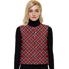 Dark Red Tartan, Retro Buffalo Plaid, Tiled Pattern Women s Short Button Up Puffer Vest